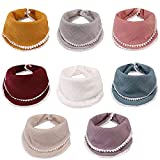 Muslin Baby Bandana Drool Bibs for Boys Girls Adjustable Multi-Use Scarf Bibs Super Absorbent& Soft Drooling Bibs Breathable Burp Cloths Organic Muslin Baby Bibs Set for Teething and Drooling 8 Pack (Solid Color)