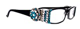 The Medallion, (Bling) Women Reading Glasses w (3D Flower) Concho Embellished w (Turquoise n Clear) Swarovski Crystals +1.25.+3 Barbed Wire Silver Western Concho Rectangular (Black) NY Fifth Avenue