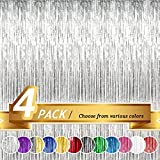 BTSD-home Silver Foil Fringe Curtain, Metallic Photo Booth Backdrop Tinsel Door Curtains for Wedding Birthday Bridal Shower Baby Shower Bachelorette Christmas Party Decorations(4 Pack, 12ft x 8ft)