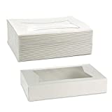 Beautiful White Paperboard Pastry, Bakery Box Keep Donuts, Muffins, Cookies Safe - Unique Auto-Pop Up Feature and Clear Window for Visibility 12" Length x 8" Width x 2 1/4" (Pack of 25)