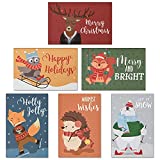 36 Pack of Christmas Holiday Greeting Cards - 6 Cute Animal Design Greeting Cards for Winter Christmas Season, Holiday Gift Giving, Xmas Gifts Cards - White Envelopes Included