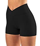 Puedizux Women's High Waisted Biker Shorts Cross Waist Workout Yoga Shorts Running Leggings with/no Pocket