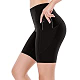 Lianshp High Waist Yoga Shorts for Women Tummy Control Athletic Workout Running Shorts with 3 Pockets 8" Black XL