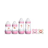 MAM Newborn Essentials "Feed & Soothe" Set (6-Piece), Easy Start Anti-Colic Baby Bottles, 0-2 Month Pacifier, Baby Shower Gifts for Baby Girl, Pink