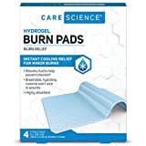 Care Science Hydrogel Sterile Burn Dressing Bandage Pads for Burn Relief, 4 ct | Instant Cooling Relief for Minor Burns & Wounds