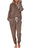 Sweat Suits for Women with Pockets, Two Piece Outfits for Women Khaki S