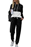 Womens 2 Piece Outfits Sweatsuit Casual Pullover Long Pants Sport Set Black XL