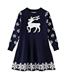 SMILING PINKER Little Girls Christmas Dress Reindeer Snowflake Xmas Gifts Winter Knit Sweater Dresses (3-4T, Navy Blue)