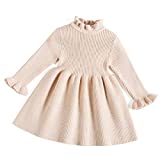 Simplee kids Little Girls' Long Sleeve Girl Dresses and Rompers Ribbed Knit Sweater Dress Apricot for 5T