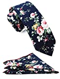 Mens Cotton Skinny Floral Tie Combo Set with Pocket Square TC076