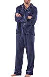PajamaGram Classic Pajamas for Men - Cotton Mens PJs Set, Navy/White Stripe, L