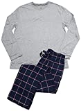 Hanes - Big Men's Jersey Knit Top and Plaid Flannel Pant Sleep Lounge Pajama Set, Grey, Navy 41735-X-Large