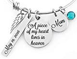 Memorial Jewelry Bangle -A piece of my heart lives in heaven- Name Disc, Angel Wings & Birthstone Crystal