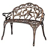 VINGLI 38.5" Patio Park Garden Outdoor Metal Rose Bench,Cast Iron Cast Aluminium Frame Antique Finish Chair,Accented Lawn Front Porch Path Yard Bronze Decor Deck Furniture for 2 Person Seat