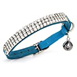 Yangbaobao Soft Velvet Safe Cat Bell Collar, Adjustable Mini Collar Bling Diamante with Bells, Safety Quick Release Collars Belt 11 inch for Small Dogs and Cats (Blue)