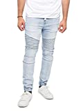 Victorious Men's Fashion Slim Fit Biker Denim Joggers Jeans JG873 - Light Indigo - Small - BB8H