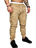 Men's Casual Pants Drawstring Solid Sweat Pants Jogging Cargo Fit Jogger Pants with pocketsts Khaki