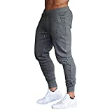 BUXKR Men's Slim Joggers Workout Pants for Gym Running and Bodybuilding Athletic Bottom Sweatpants with Deep Pockets,Dark Grey,M