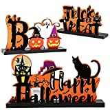 GEKUPEM 3 Pieces Happy Halloween Table Centerpiece Signs Pumpkin Table Decorations Trick or Treat Wooden Signs Goast Boo Tier Tray Decor for Halloween Party Dinner Coffee Table Topper