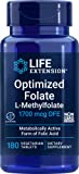 Life Extension Optimized Folate, 180 Veg Tablets, L-Methylfolate 5-MTHF (Label is in The Process of Changing - Same Great Formula, but The Updated Label Reflects The bio-Availability of The Folate)