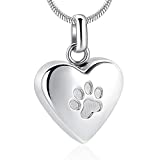 zeqingjw Pet Cremation Jewelry for Ashes Pendant Paw Print Pet Heart Urn Necklace Memorial Keepsake Jewelry for Pet/Dog's/Cat's Ashes (Silver)