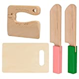 4 Pieces Wooden Kids Kitchen Knife Include Wooden Kids Safe Knives for Real Cooking Children's Safe Knifes Serrated Edges Kids Kitchen Tools for Cutting Veggies Fruits Salad Cake (Crocodile)