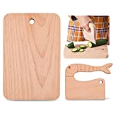 2 Pieces Kids Knife Set for Cooking, with Wood Cutting Board, Safe Wooden Kids Knife, Montessori Toy -Cute Fish Shape, Wooden Toddler Knife for Real Cooking (For 2-10 Years Old)