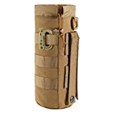 FRTKK Tactical MOLLE Water Bottle Pouch with Drawstring Open Top & Mesh Bottom, Military Water Bottle Holder Bag Sports Travel Hydration Carrier (Tan-1 Pack)