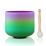 CVNC 8 Inch Rainbow Colored B Note Crown Chakra Frosted Quartz Crystal Singing Bowl For Sound Therapy and Meditation
