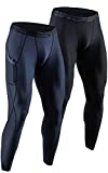 DEVOPS 2 Pack Men's Compression Pants Athletic Leggings with Pocket (Large, Black/Charcoal)
