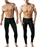 TSLA Men's Thermal Underwear Pants, Heated Warm Fleece Lined Long Johns Leggings, Winter Base Layer Bottoms, Thermal Fly-Front 2pack Black, Large