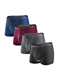 DAVID ARCHY Mens Underwear Dual Pouch Micro Modal Trunks Separate Pouches Boxer Briefs for Men with Fly 4 Pack (L, Black/Dark Gray/Navy Blue/Wine)