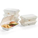 Vallo 100% Compostable Clamshell To Go Boxes For Food [9X6" 2-Compartment 50-Pack] Disposable Take Out Containers, Made of Biodegradable Sugar Cane, Eco-Friendly Bagasse, Heavy-Duty ToGo Containers For Food