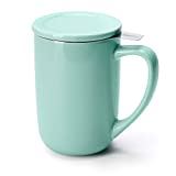 Sweese 203.109 Ceramic Tea Mug with Infuser and Lid, Single Cup Loose Tea Brewing System, Draw Your Own Design, 16 OZ, Mint Green