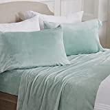 Velvet Plush Sheet and Pillowcase Set with Extra Deep Pockets | Extra Soft Micro Fleece Sheet Set | Ultra Plush and Cozy Warmth | Velvety Soft Heavyweight | Tribeca Collection (Queen, Surf)