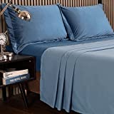 Sunyrisy Velvet Bed Sheets Set King, Extra Soft Cozy Breathable Fleece Plush Sheet Set, Easy Care 4 Pieces Bedding Sheets & Pillowcases Sets, Lake Blue