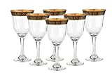 "Cristalleria Italian Decor" Crystal Wine Beverage Goblet, 12 oz. Gold and Black Greek Key Ornament, Hand Made in Italy, SET OF 6 Glasses