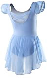 DIPUG Ballet Leotards for Girls Ballet Leotard with Skirt Toddler Dance Leotards Flutter Sleeve and Criss-Cross Back Blue Size 4-6