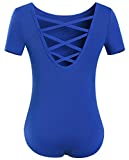 MOLLDAN Girls Dance Ballet Leotards Short Sleeve Criss Cross Straps Back(2QT5027-05-XL) Royal Blue