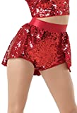 Balera Skirt Girls Back Panel Skirt with Briefs for Dance Womens Sequin Short Skirt Red