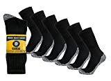 6 Pairs Mens Heavy Duty Steel Toe Work Crew Socks (Black, US Shoe Size 9-12)