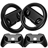 HEYSTOP Wheel Controller for Nintendo Switch & Switch OLED Model 2021 (4 Pack) Joy Con Controller Grip and Switch Steering Wheel for Mario Kart (Black)