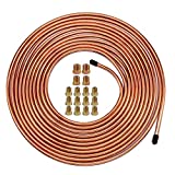 Muhize 1/4" Brake Line Tubing Kit -25 Ft. of 1/4 Flexible Copper Coated Brake Line Tube Roll 25 ft (Includes 16 Inverted Flare Fittings)