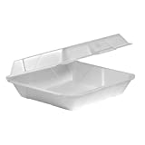 Concession Essentials Pack of 30CT Choice Large 9 x 9 x 3.5 Inch Foam 1-Compartment Containers, White, Hinged, with Optional Venting, Polystyrene