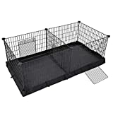 SONGMICS Guinea Pig Playpen, Small Animal Cage, Exercise Pen and Enclosure with Divider Panel for 2 Separate Spaces, Floor Mat and 3 Doors, 48.4 x 24.8 x 18.1 Inches, Black ULPI07H