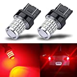 iBrightstar Newest 9-30V Super Bright Low Power 7443 7440 T20 LED Bulbs with Projector Replacement for Tail Brake Lights Turn signal Lights, Brilliant Red