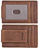 Money Clip, Front Pocket Wallet, Leather RFID Blocking Strong Magnet thin Wallet (one size,Khaki (Id Window Crazy Horse Leather))