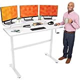 Stand Steady Tranzendesk 55 in Standing Desk w/Clamp On Shelf | Easy Crank Height Adjustable Stand Up Workstation w/Attachable Monitor Riser | Supports 3 Monitors & Adds Extra Desk Space (55"/White)
