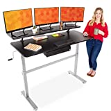 Stand Steady Tranzendesk 55 Inch Standing Desk with Clamp On Shelf & Under Desk Drawer | Easy Crank Height Adjustable Stand Up Workstation with Attachable Monitor Riser & Extra Storage (Black/Silver)