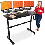 Stand Steady Tranzendesk | 55 Inch Standing Desk with Clamp On Shelf & Wheels | Front Crank Manual Height Adjustable Sit to Stand Desk | Attachable Monitor Riser Supports 3 Monitors (55 / Black)